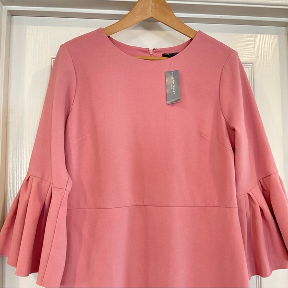 NWT Ann Taylor Women’s 12 Petite Long Bell Sleeve Flare Dress Pink Sea Shell - Picture 6 of 16